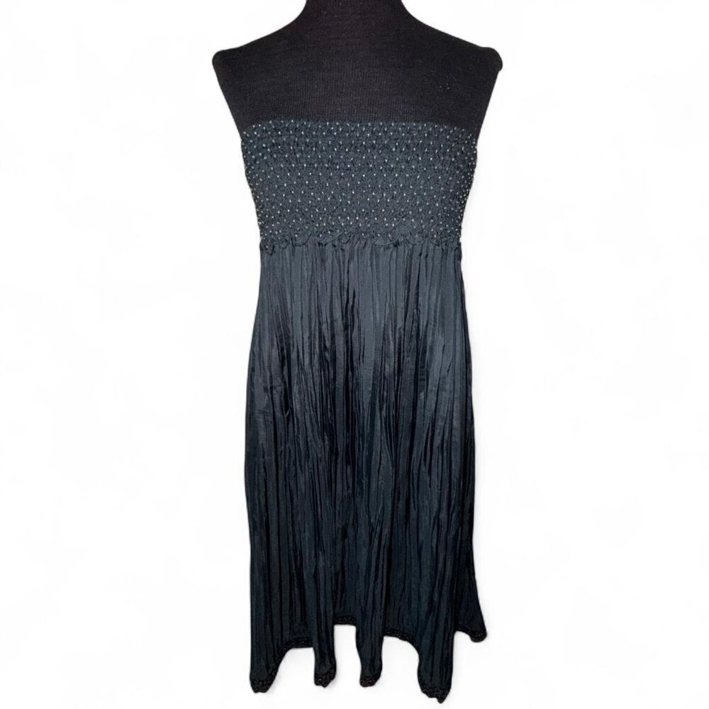 Express 100% Silk Strapless Tube Top Dress Beaded Pleated Size Small